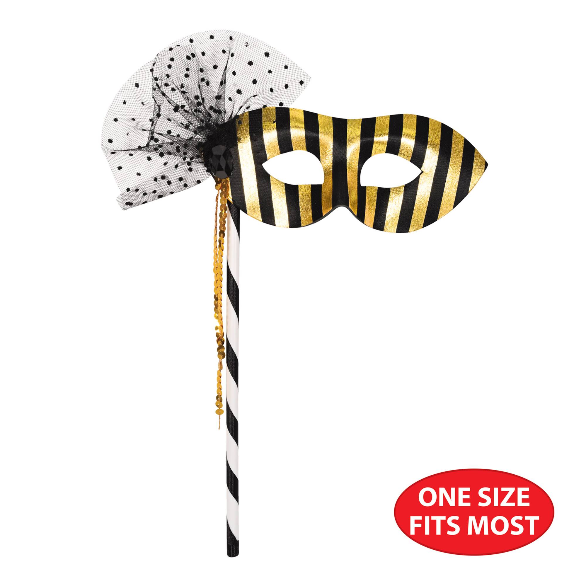 Beistle Adult Black & Gold Striped Party Masks with Sticks, 2ct.